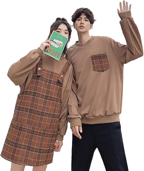 Amazon Co Jp カップル ペアルック パーカー 韓国 チェック柄 ワンピース ペアルックトレーナー 春秋 レディース ジャンパースカート セットアップ メンズパーカー 記念日 お祝い カップル お揃い プレゼント ファッション