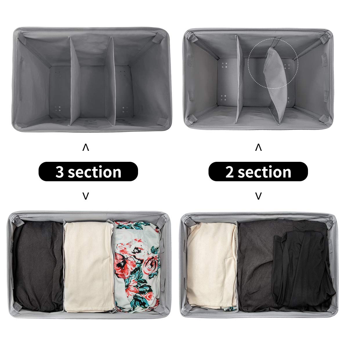 WOWLIVE 3 Section Laundry Hamper Lid Rolling Laundry Basket Wheels Laundry Sorter Removable Dividers Waterproof Durable Dirty Clothes Organizer Storage Bin (Gray)