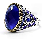 Solid S925 Sterling Silver Men's Ring Blue Crystal Glass Black Agate Red Agate Purple Zircon Turquoise Ring Türkiye Handmade Ring National Style Craft Unique Jewelry