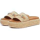 RJYLP Natural Raffia Platform Sandals for Women Raffia Espadrilles Comfortable Open Toe Slip On Summer Beach Slides Sandals