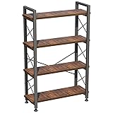 JUNHEDAMAI 4 Tier Tall Bookshelf, Industrial Wood