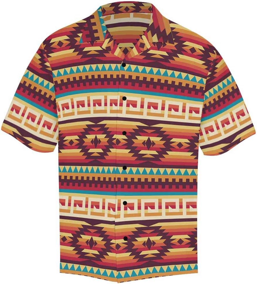 INTERESTPRINT Men Button Up Aztec Ethnic Short Sleeve Print Button Up Shirts
