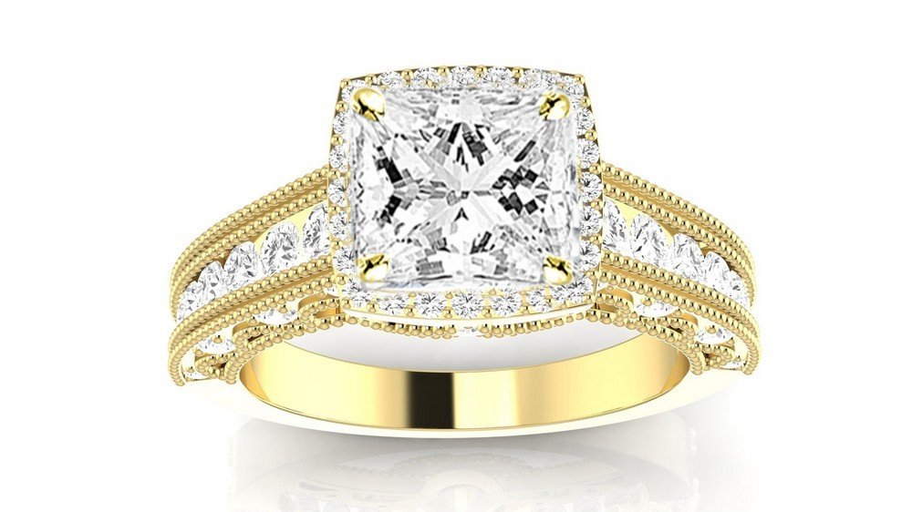 1.49 Carat t.w. Cushion Modified Vintage Halo Style Channel Set Round Brilliant Diamond Engagement R