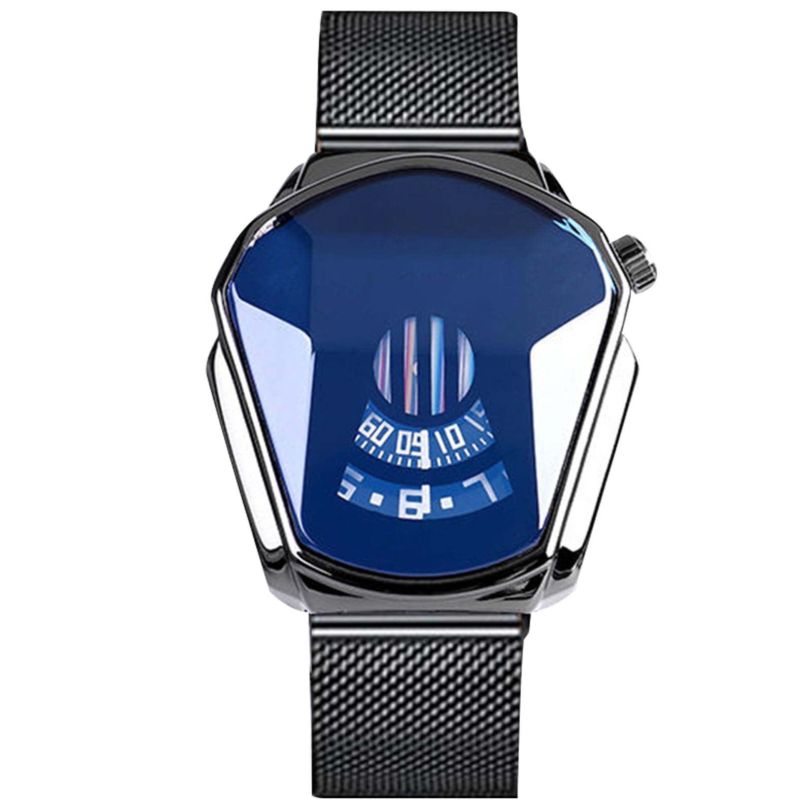 RORIOS Men's Quartz Analogue Watch Creative Watches Wrist Watches Mesh Stainless Steel Sports Watch Man Watch, Blue Black, Bracelet — image 1