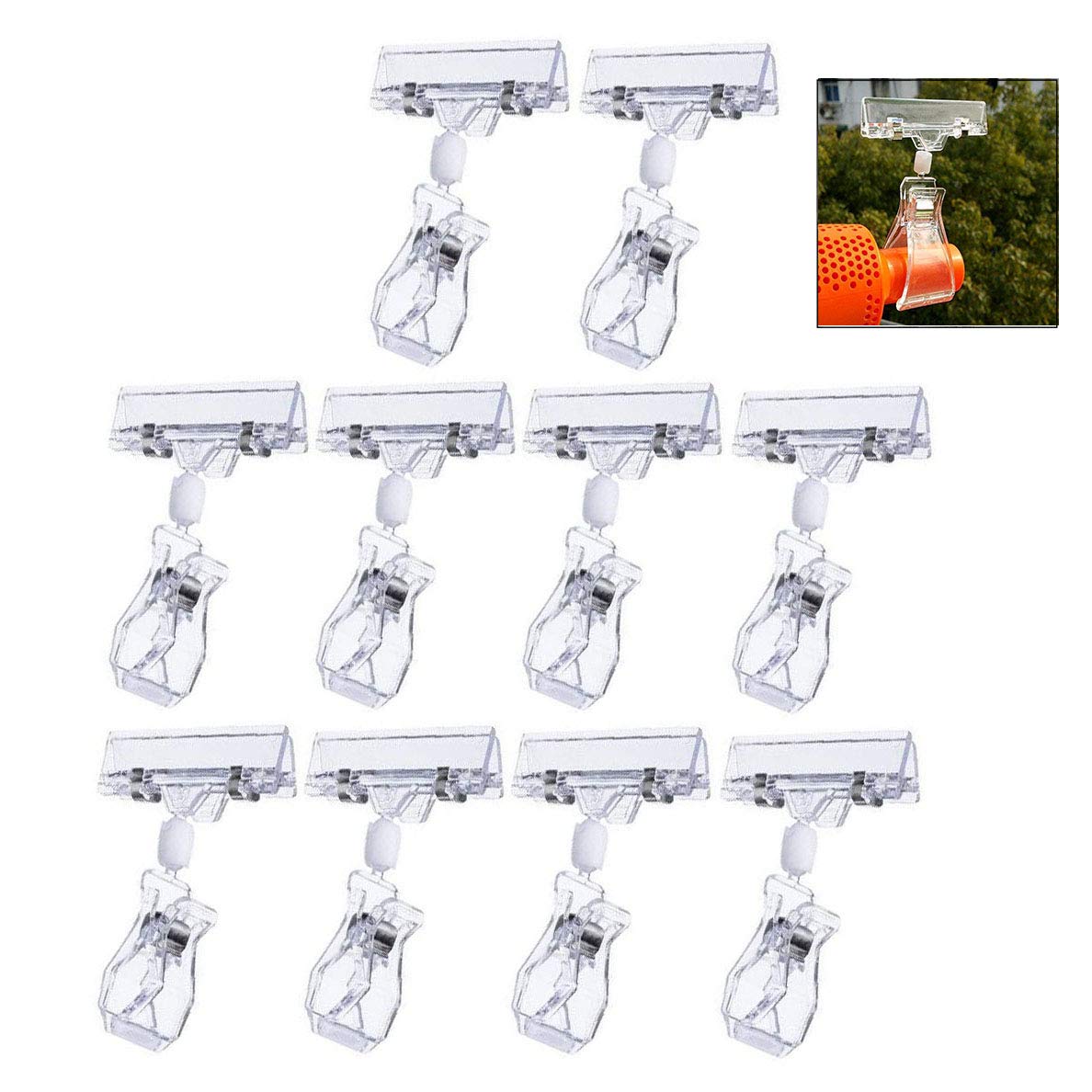 iwobi 10 Pcs Transparent Rotating Trademark Clip,Plastic Price Sign Display Clip Price Tag Display Clip