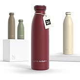 LARS NYSØM Stainless Steel Insulated Water Bottle 12oz 17oz 25oz 34oz 51oz | Insulated Thermo Flask for Hot and Cold Beverages | Leakproof Drinking Bottle (Berry Red, 17oz)