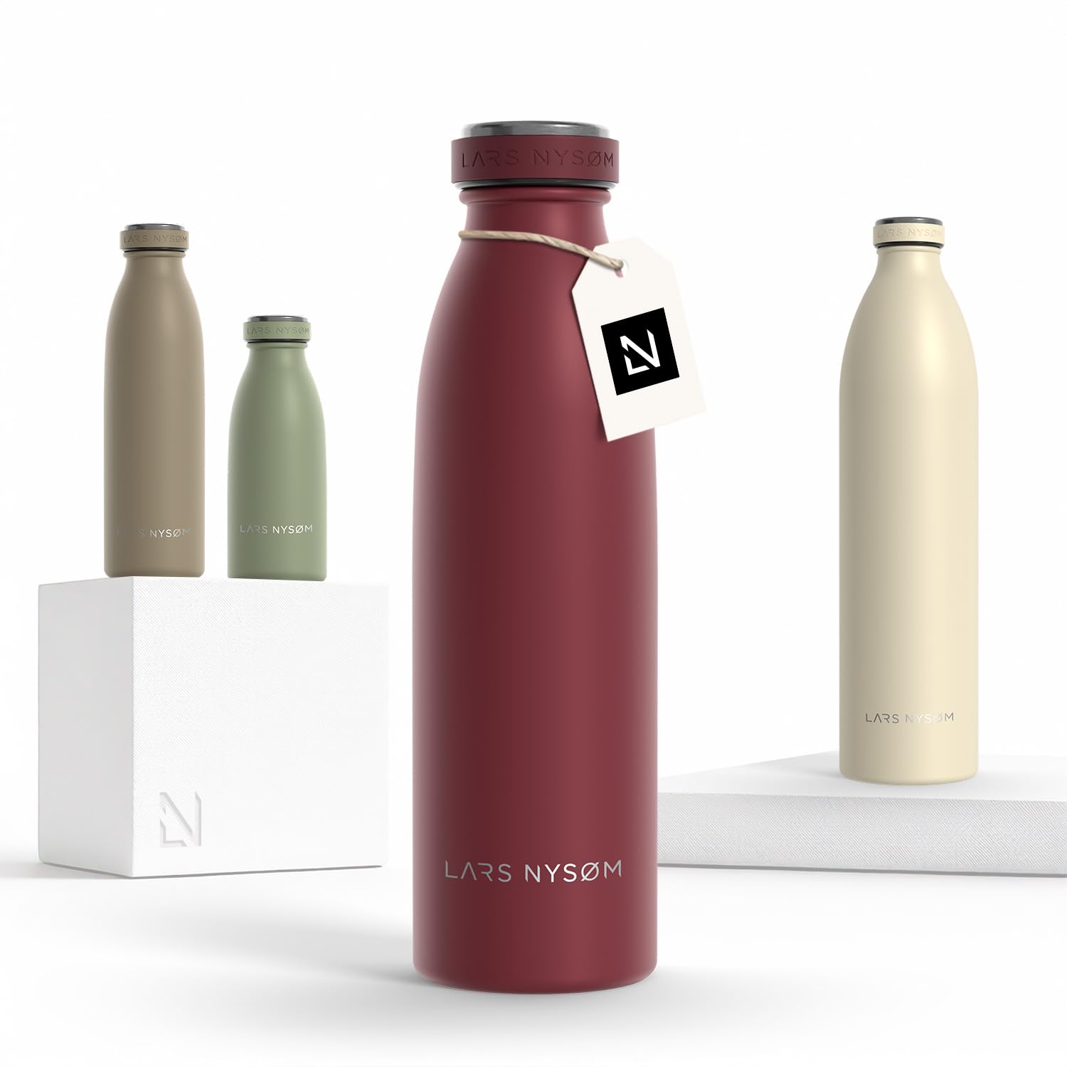 LARS NYSØM Stainless Steel Insulated Water Bottle 350ml, 500ml, 750ml, 1L, 1 5 Liter | Insulated Thermo Flask for Hot and Cold Beverages | Leakproof Drinking Bottle (Berry Red, 500ml)
