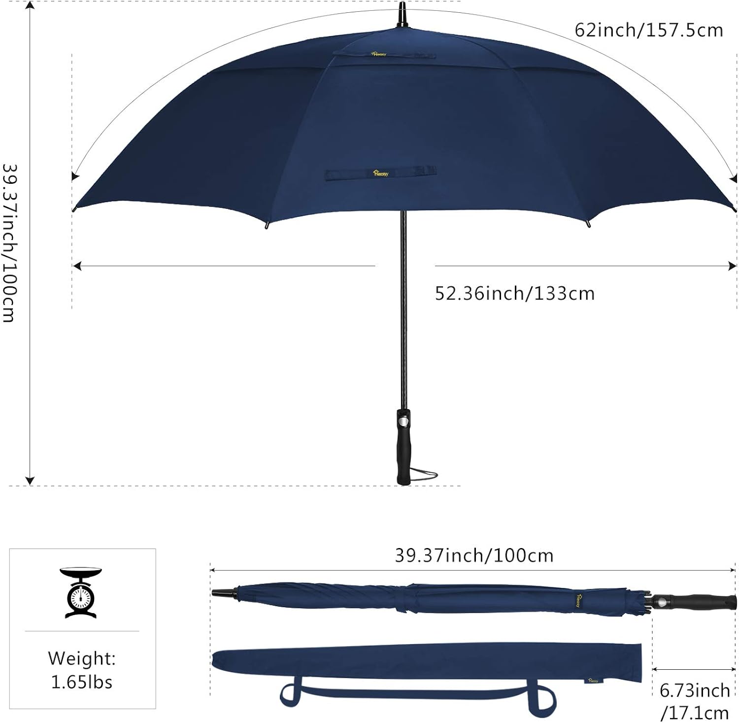 Heasy Golf Umbrella 58/62/68 Inch Large Windproof Waterproof Oversize Double Canopy Extra Sturdy Automatic Stick Umbrellas for Men & Women : Sports & Outdoors