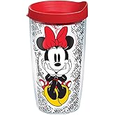 Tervis Disney - Minnie Mouse Name Pattern Tumbler with Wrap and Red Lid 16oz, Clear