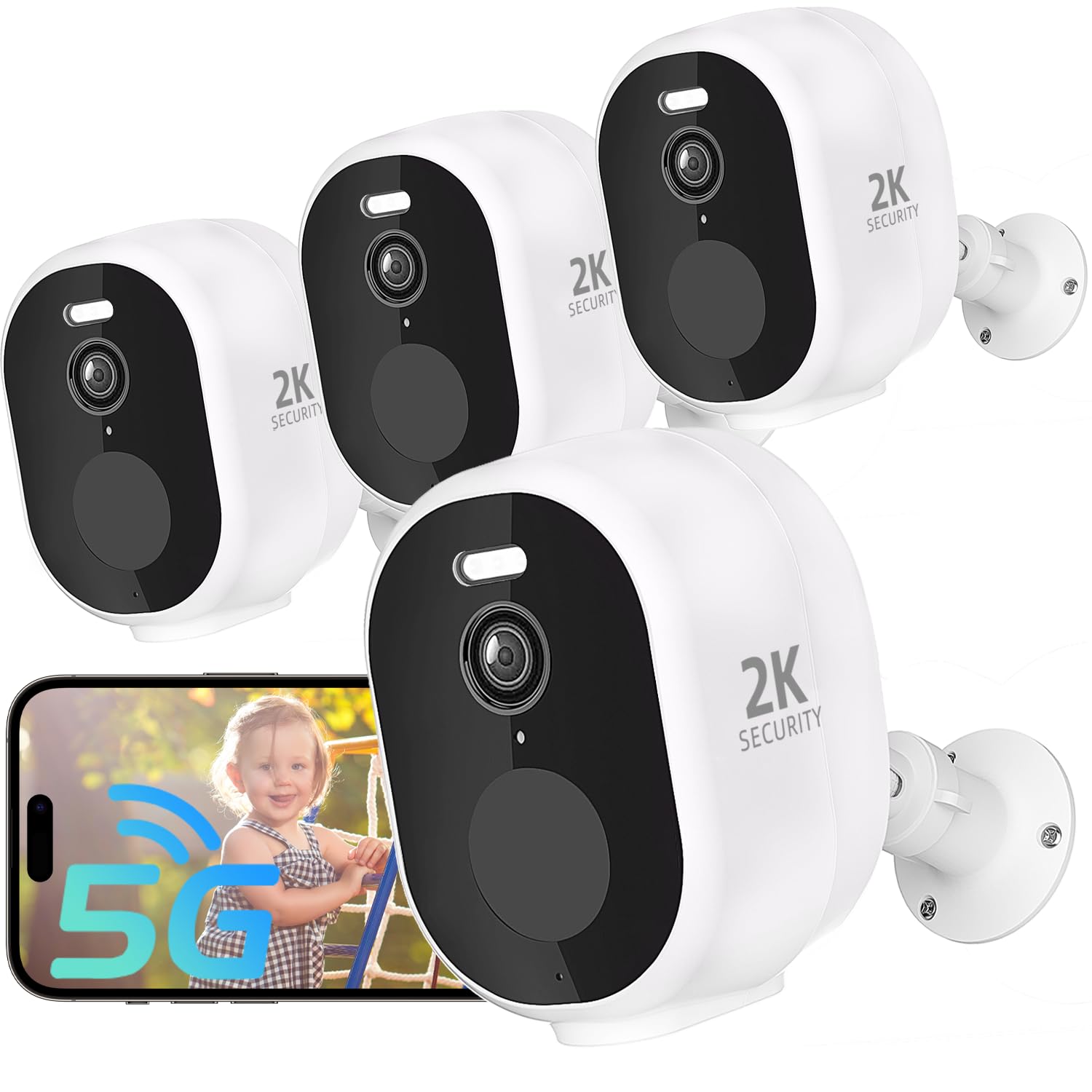 Photo 1 of 4Pack 5G/2.4G Security Cameras Wireless Outdoor, 2K Battery Powered Indoor Cameras for Home Security, AI Motion Detection Siren Alarm, Two-Way Talk, Color Night Vision, Waterproof,Works w/Alexa