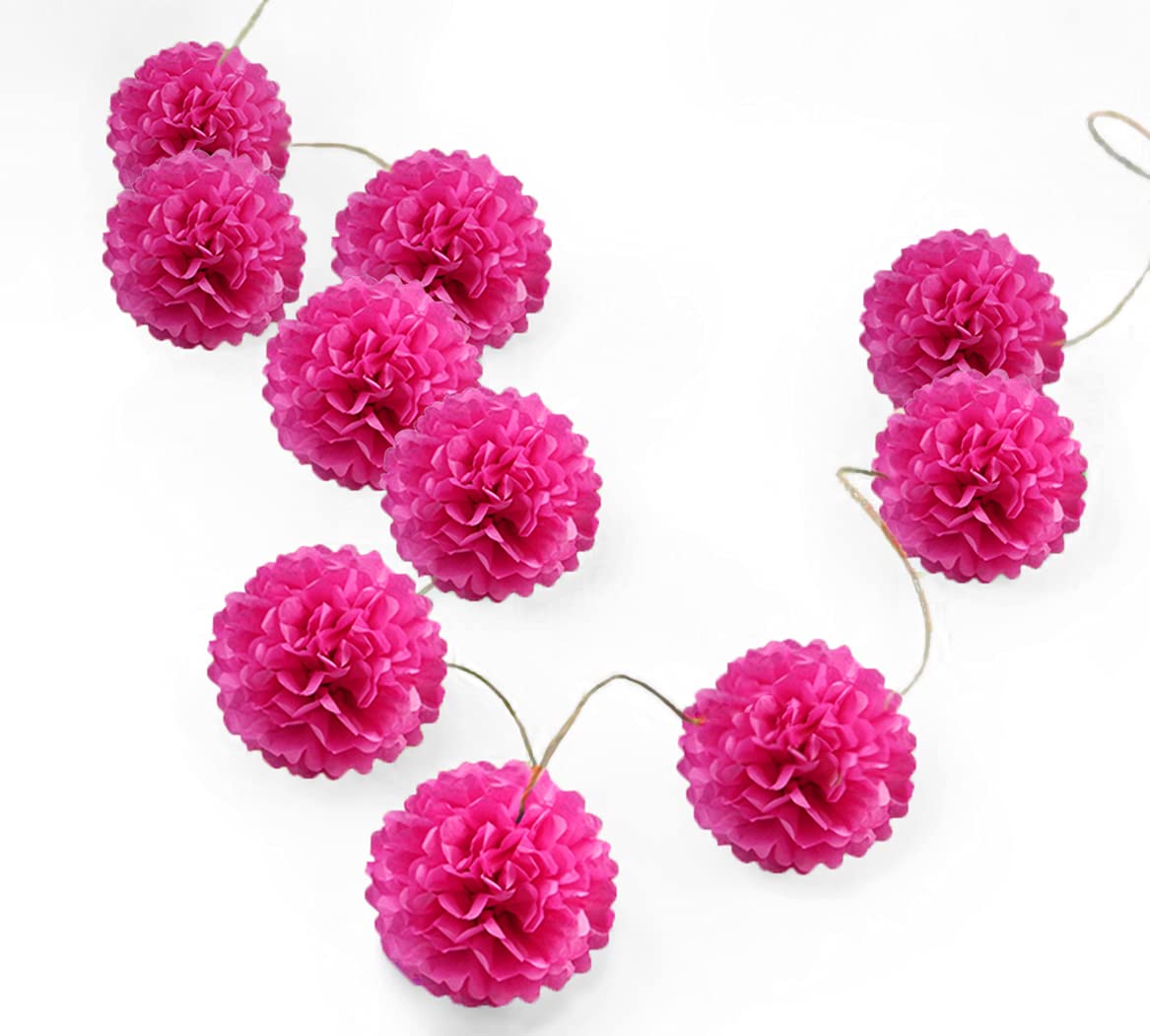 Pack of 10 Tissue Paper Flower Ball Pom pom Party Decoration Indoor Outdoor 6" 8" 10" 12" 14" (Hot Pink, 8")