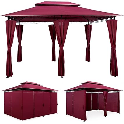 Deuba Pavillon Topas | 3x4m Seitenwände Eckig | Festzelt Partyzelt Gartenlaube Gartenzelt Gartenpavillon Bordeaux