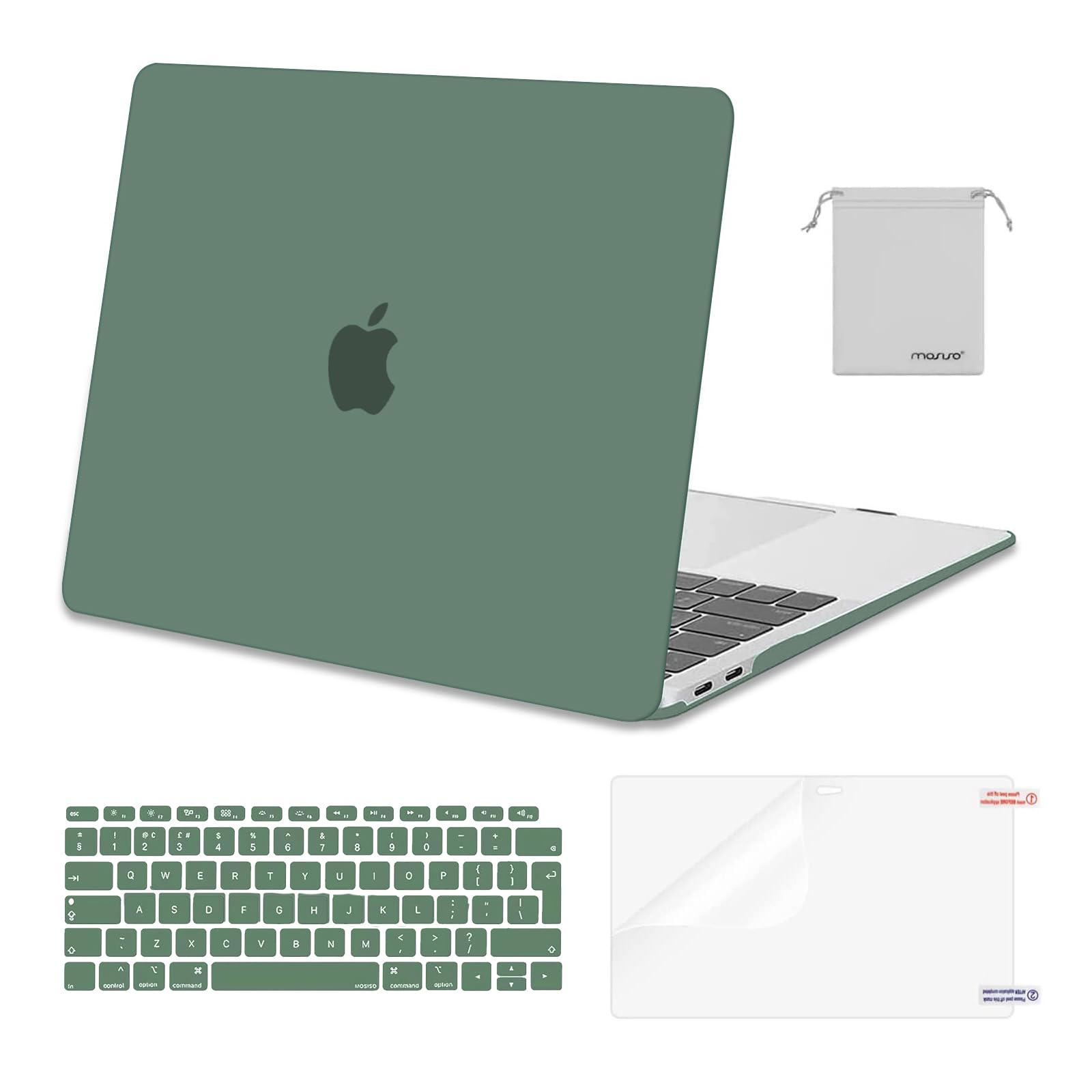 MOSISO Compatible with MacBook Air 13 inch Case M1 2021 2020 2019 2018, Hard Shell for MacBook Air M1 Case 13.3 inch A2337 A2179 A1932 & Keyboard Cover & Screen Film & Storage Bag, Midnight Green