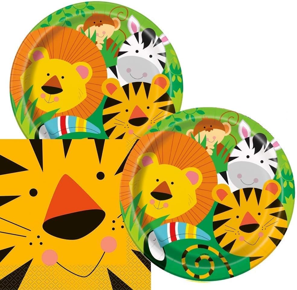 Lobyn Value Packs Jungle Animals Themed Birthday Party Napkins and Plates (Serves 16)