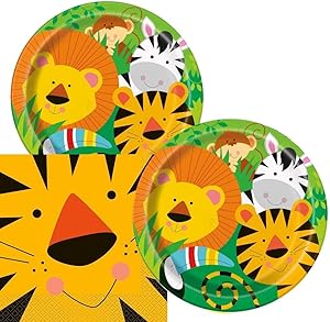 Lobyn Value Packs Jungle Animals Themed Birthday Party Napkins and Plates (Serves 16)