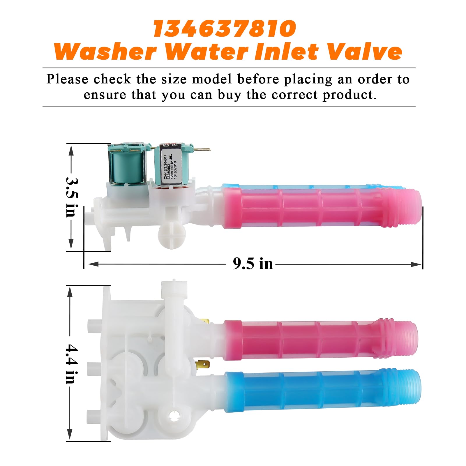 134637810 Water Inlet Valve OEM by Blutoget (5 YEAR WARRANTY) - Compatible with Frigi-daire Ken-more Electrolux Crosley Washing Machine - Replaces 134637800,7134637810,AP4368791,PS2349248, 1482877