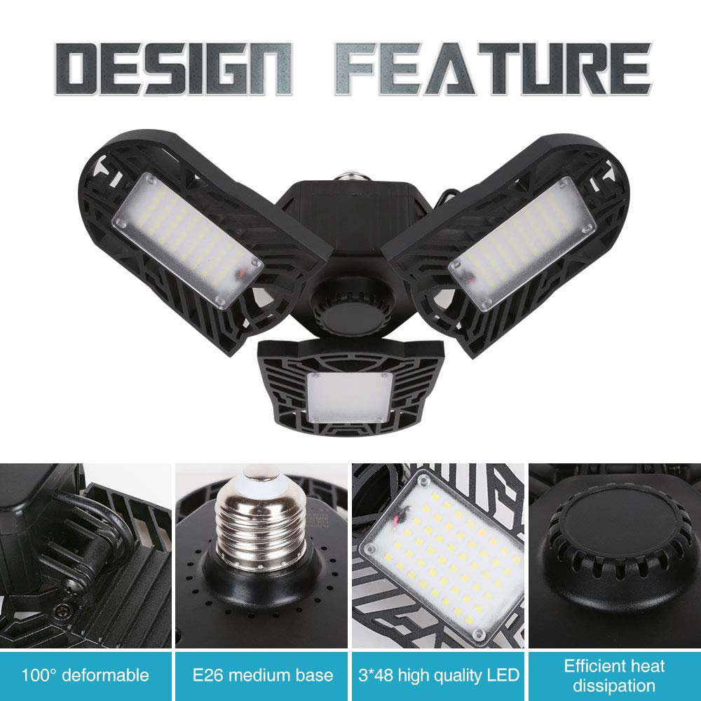 Wireless Tribright Led Garage Light 60W-7000lm-Florescent-Shop-Light Screw-in 4 FT Deformable Basement Light for Garage Workshop Basement Storage and Barn