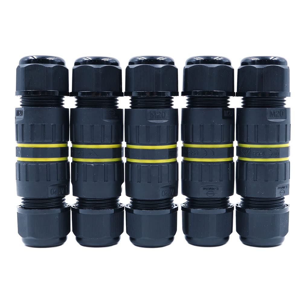ZONADAH Pack of 5 IP68 Waterproof Electrical Cable Wire Connector 450V 24A 3-Pin 5-9mm 4M Depth Outdoor Garden Lighting Wiring