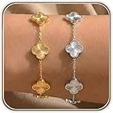 18k Gold Plated Clover Bracelets, Set of 2, Valentine's Day Gifts, Dainty Chic Four-Leaf Clover Lucky Charm Bracelets Sets, Adjustable Sizes, Trendy Jewelry Gifts for Her