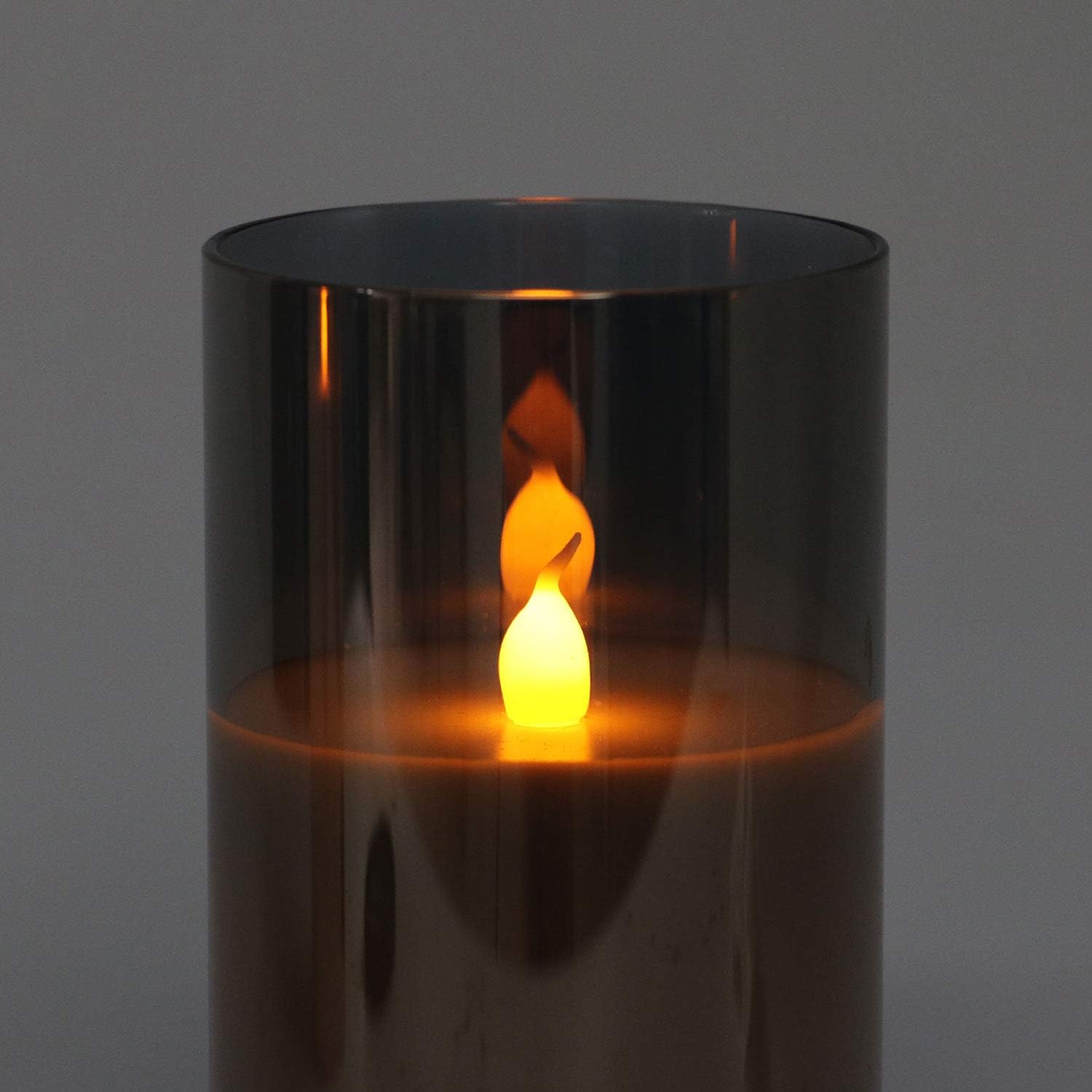 Rhytsing Grey Glass Battery Operated Candle with Remote, Flameless LED Candle Gift Set, Warm White Light, Batteries Included - Set of 3 - Image 3