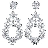 CWWZircons Cubic Zirconia Flower Dangle Drop Earrings, Long Statement Bridal Wedding Party Jewelry with Leaf Design, Clear Crystal