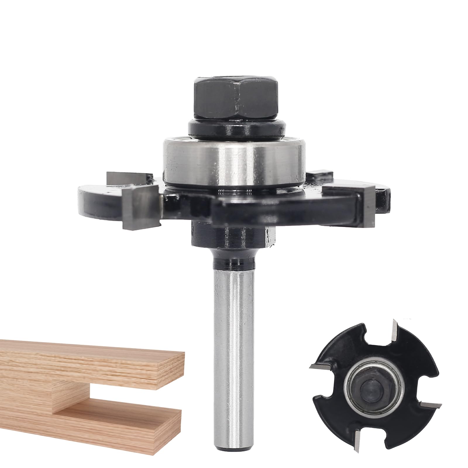 Akylin Slotting Cutter Router Bit, 1/4 Inch Shank, 4 Wing Slot Router Cutter Bit with bearing, 1/4” Height X9/16” Depth, Tungsten Carbide Blades, T-Slotting Cutter for Wood Slotting, Grooves, Rebating
