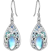 Dorunmo Filigree Earrings Sterling Silver Moonstone Teardrop Filigree Abalone Shell Drop Dangle Earrings Leverback Jewelry
