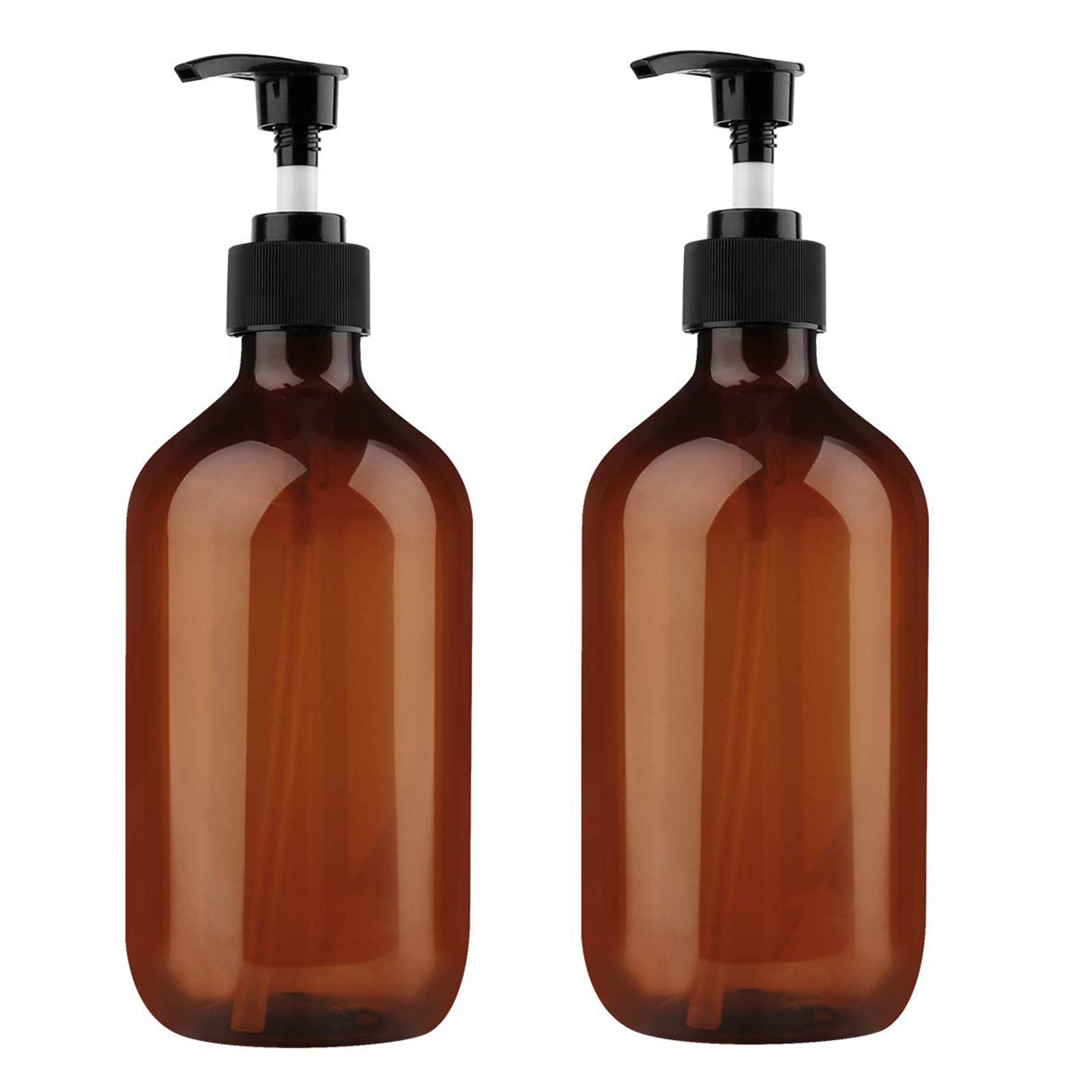 Cevvako Amber Bottles with Pump, 2PCS 500ml/17.6oz Empty Shampoo Pump Bottle, Refillable Pump Bottle Dispenser for Wash Soap Wash Shower Lotion Container