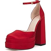 VETASTE Womens Platform Heels Chunky High Heels Ankle Buckle Strap Pumps Party Wedding Dress Shoes