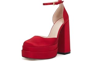 VETASTE Womens Platform Heels Chunky High Heels Ankle Buckle Strap Pumps Party Wedding Dress Shoes