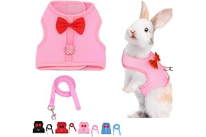 CYHAEN Bunny Harness and Leash for Walking Escape Proof,Mesh Breathable Adjustable Rabbit Leash Camping Hiking Training for Bunny Ferret Kitten Puppy Pink S (Chest:7.1-9.4")