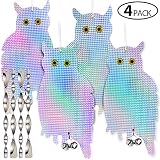 Ohuhu 4-Pack Bird Scare Owls Reflective Owl Deterrent, Effective Hanging Bird Repellent Devices to Keep Birds Away from Your House Window Garden, Bonus 4 X Reflective Spiral Rods