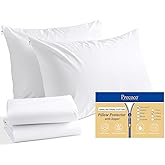 Precoco White Pillow Cases Standard Size Set of 2-100% Cotton Cozy & Soft Pillow Protectors with Zipper Hidden 600 Thread Count Cooling Pillowcases Covers for Hair and Skin,20x26 Inches