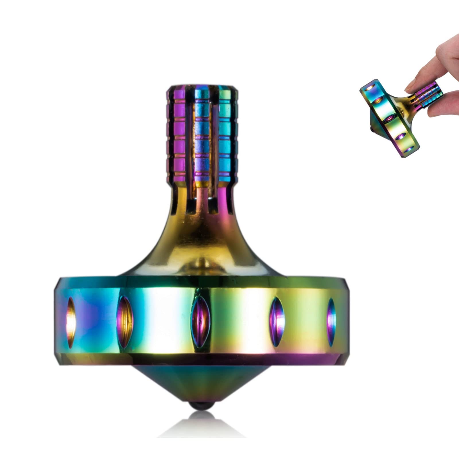 Precision Metal Spinning Top, Perfectly Balanced, Spin Smooth, Extra Long Spin Time, More than 12 Minutes, Portable EDC Stress Relieving toys Toy (S, Iridescent)