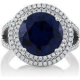 Gem Stone King 7.56 Cttw Blue Simulated Sapphire Ring | 925 Sterling Silver | Round 12MM | Wedding Engagement Anniversary Promise Ring For Women | Available In Size 5, 6, 7, 8, 9