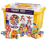 GLOUE 254 PCS Magnetic Building Blocks Magnets Toys 200-Piece Magnetic Stacking Tiles & 54 Letter Card w/Stickers Deluxe Building Set for Boys & Girls-254