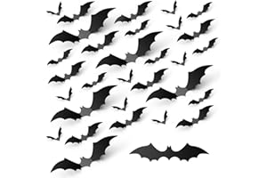【Upgraded】 120PCS 3D Bats Halloween Decorations, Hompavo 4-Size Realistic PVC Scary Black Bat Sticker for Home Decor DIY Wall Decor Bathroom Indoor Outdoor Halloween Party Supplies