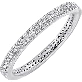 Amazon Essentials 14K Gold or Rhodium Plated Double Row Pave Eternity Ring