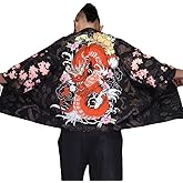 ZooBoo Men Japanese Kimono Cardigan - Chinese Style Japanese Robes Cardigan Feather Knitting Coat - Summer