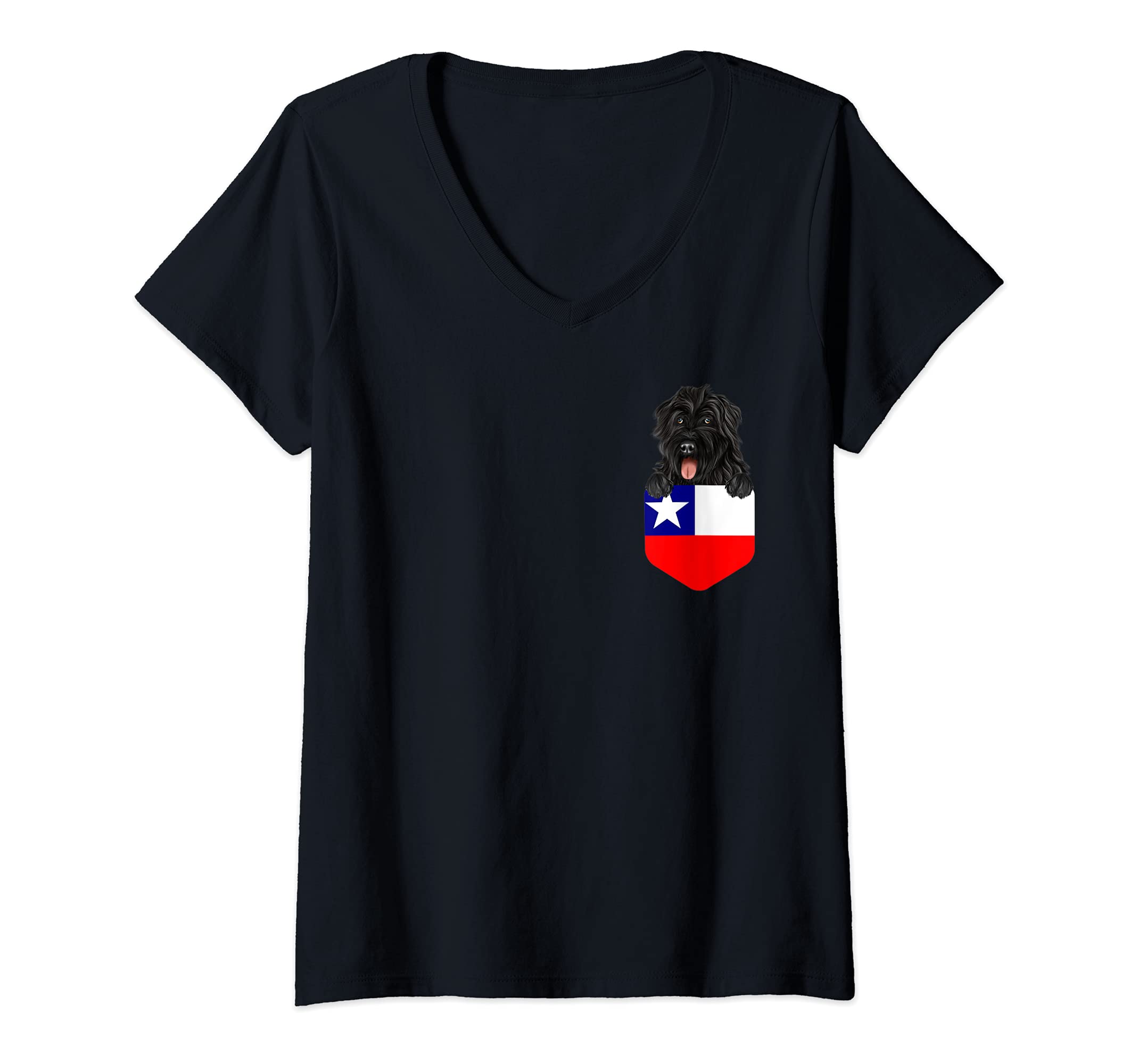 Womens Chile Flag Bouvier des Flandres Dog In Pocket V-Neck T-Shirt