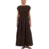 calbatic Women Pleated Ruched Tiered Maxi Dress Sleeveless Patchwork Ruffle Hem A Line Flowy Summer Elegant Long Dress