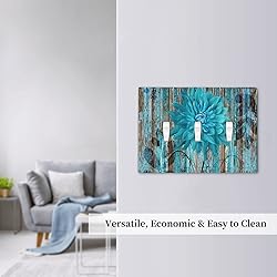 Rustic Teal Flower 3 Gang Light Switch Cover Triple