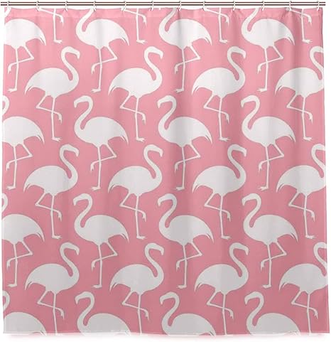 Amazon Ecomaomi シャワーカーテン 防水 ポリエステル 風呂カーテン 浴室 おしゃれ かわいい エキゾチックなフラミンゴパターンシルエットモノクロのモダンなスタイル 取付簡単 浴室 間仕切り カーテンリング付属 シャワーカーテン ホーム キッチン オンライン通販