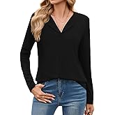 Poplab Women's Ribbed Long Sleeve Top Business Casual Collared Work Shirt Slightly Fitted Layering Tshirt