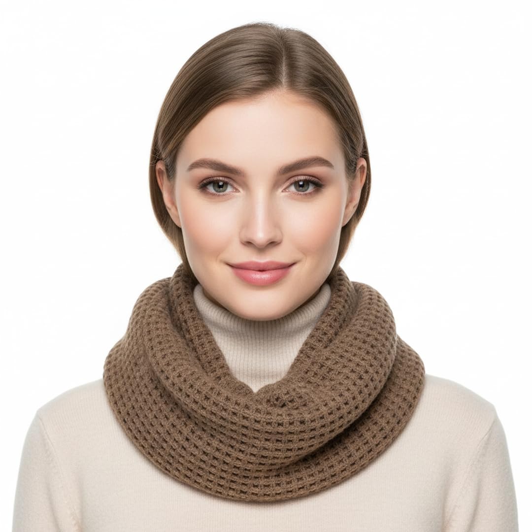 Peach Couture Bufanda cálida y suave a cuadros con flecos infinitos (bronceado)