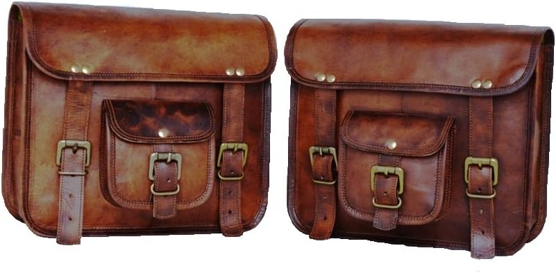 Handmade Bag Wala 2 X Motorcycle Side Pouch Brown Leather Side Pouch Saddlebags Saddle Panniers (2 Bags)