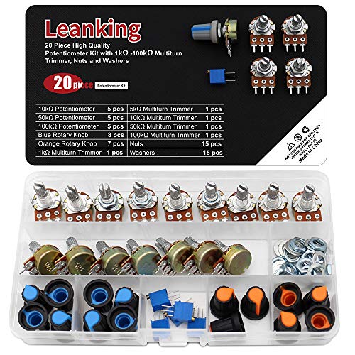 LeanKing 20 Piece Potentiometer Assortment Kit with 1Kohm -100Kohm Multiturn Trimmer, 1Kohm -1Mohm Single Linear-HighPrecision Variable Resistor with Nuts and Washers6