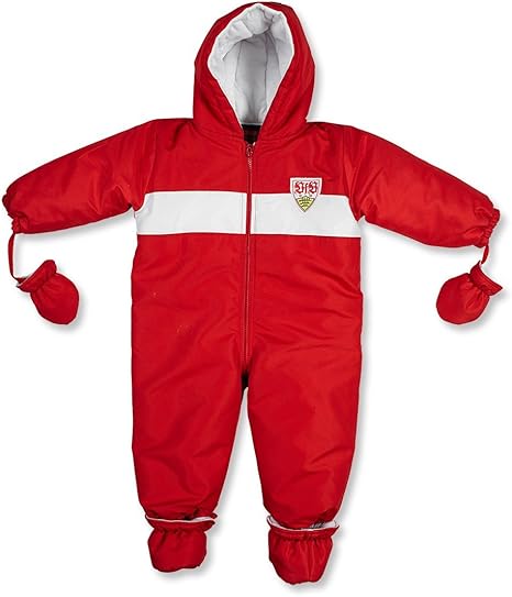 red baby snowsuit