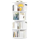 Aheaplus Rotating Bookshelf, Small Corner Bookshelf for Small Space, 360 Display 4 Tier Floor Standing Bookcase Storage Rack, Wood Narrow Book Shelf Organizer for Bedroom, Living Room, White