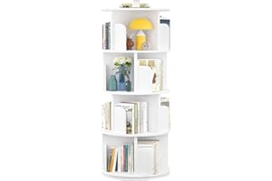 Aheaplus Rotating Bookshelf, Small Corner Bookshelf for Small Space, 360 Display 4 Tier Floor Standing Bookcase Storage Rack, Wood Narrow Book Shelf Organizer for Bedroom, Living Room, White